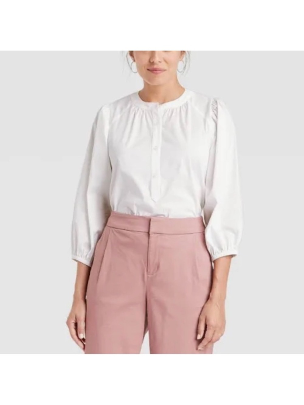 A New Day Puff Sleeve White Blouse Size L boho minimalist cotton